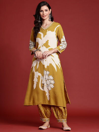 Dhiyona IE Bold Floral Printed Sequinned Kurta with Salwar Set