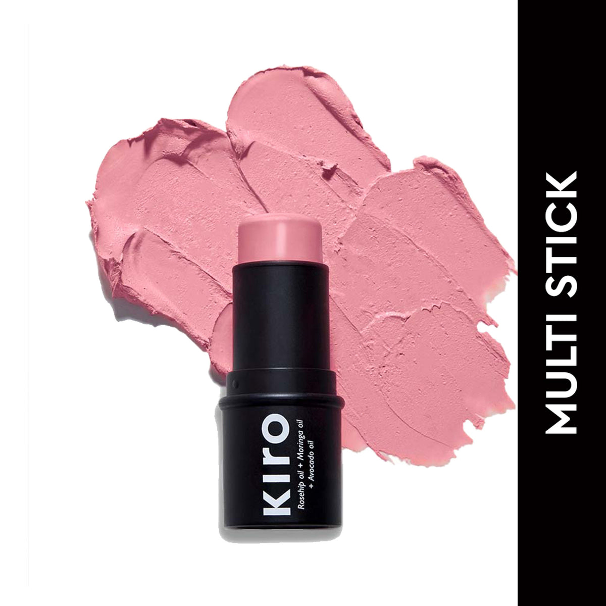 KIRO Wonder Wand Multi Stick in Pink Chiffon, with smooth swirls and vibrant pink shades, showcasing its versatile makeup design.