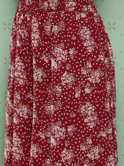 Indyancart VA Women's Floral Printed Panelled Silk Georgette Kurta with Palazzos & With Dupatta