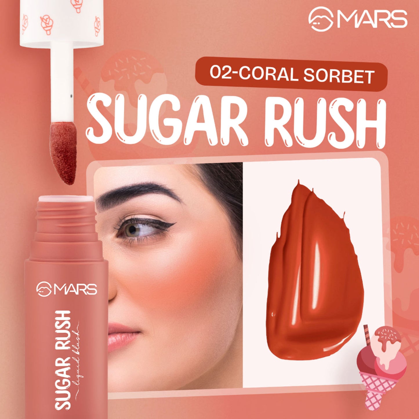 MARS Sugar Rush Liquid Blush - 02-Coral Sorbet