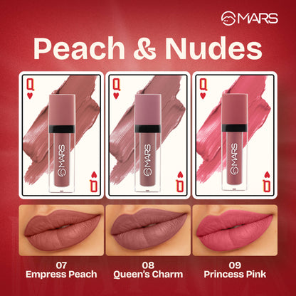 MARS Queen Of Mattes Reds & Maroons Liquid Lipsticks - Peaches  Nude