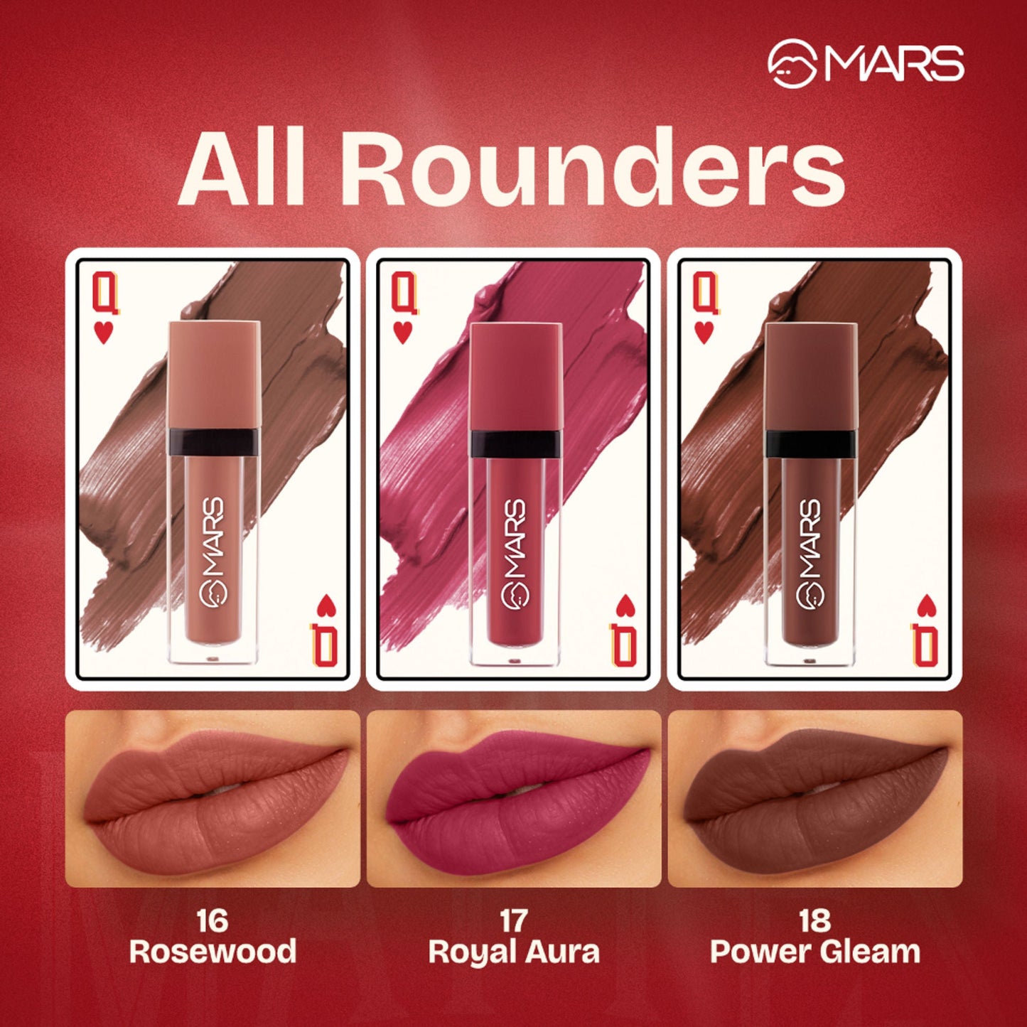 MARS Cosmetics Queen Of Mattes Reds & Maroons Liquid Lipsticks - All Rounder