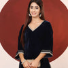 Indyancart VA Women'sGota & Zari Embroidered Velvet Winter Kurta with Trouser