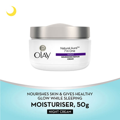 Olay Natural Aura Night Cream, Nourishing Repair Cream with Niacinamide, Vitamin Pro B5