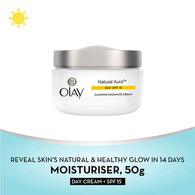Olay Natural Aura Day Cream With SPF 15, Glowing Radiance Cream With Niacinamide, Vitamin Pro B5, E