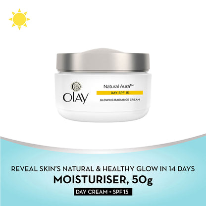 Olay Natural Aura Day Cream With SPF 15, Glowing Radiance Cream With Niacinamide, Vitamin Pro B5, E