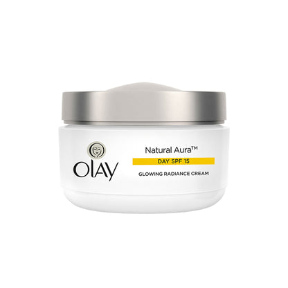 Olay Natural Aura Day Cream With SPF 15, Glowing Radiance Cream With Niacinamide, Vitamin Pro B5, E