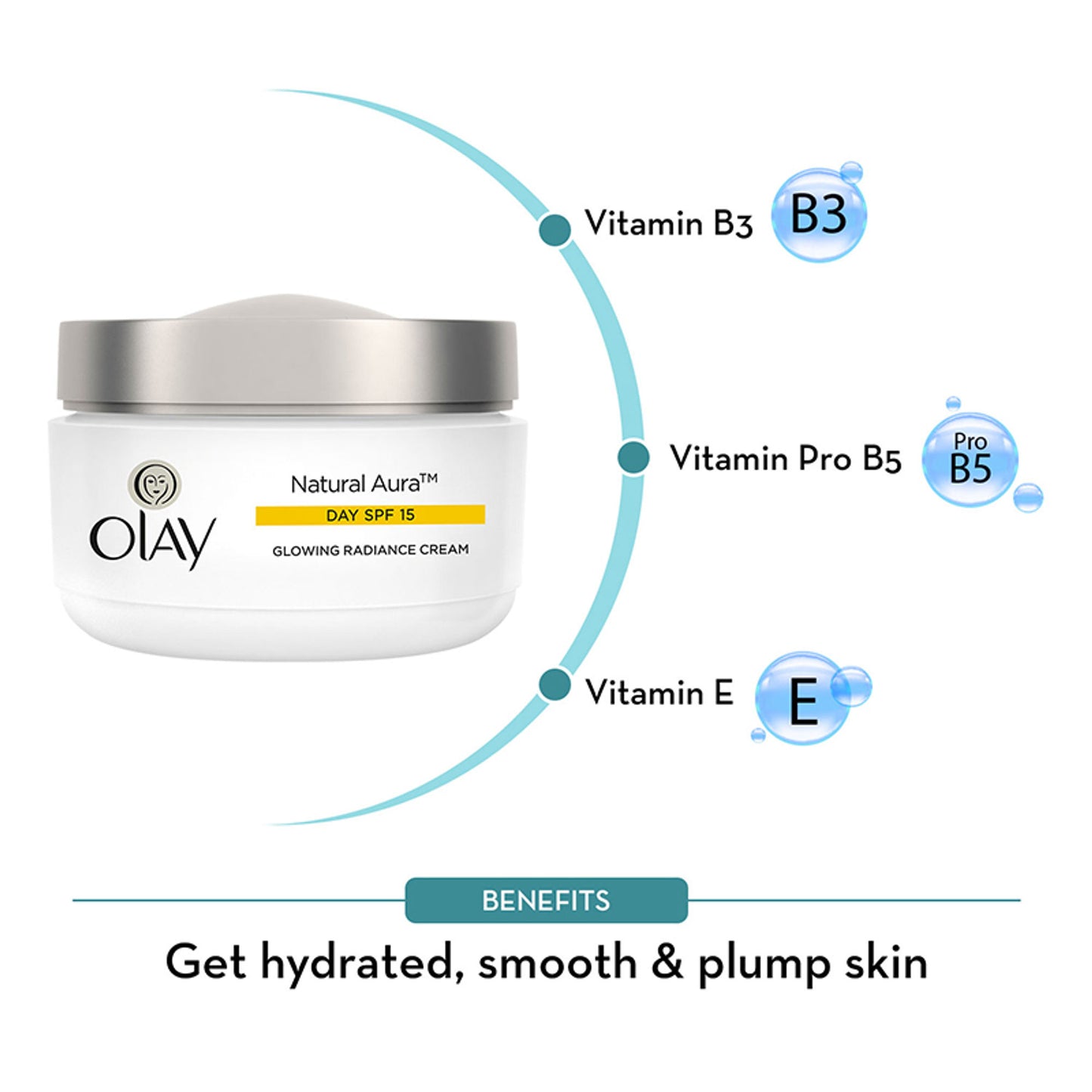 Olay Natural Aura Day Cream With SPF 15, Glowing Radiance Cream With Niacinamide, Vitamin Pro B5, E