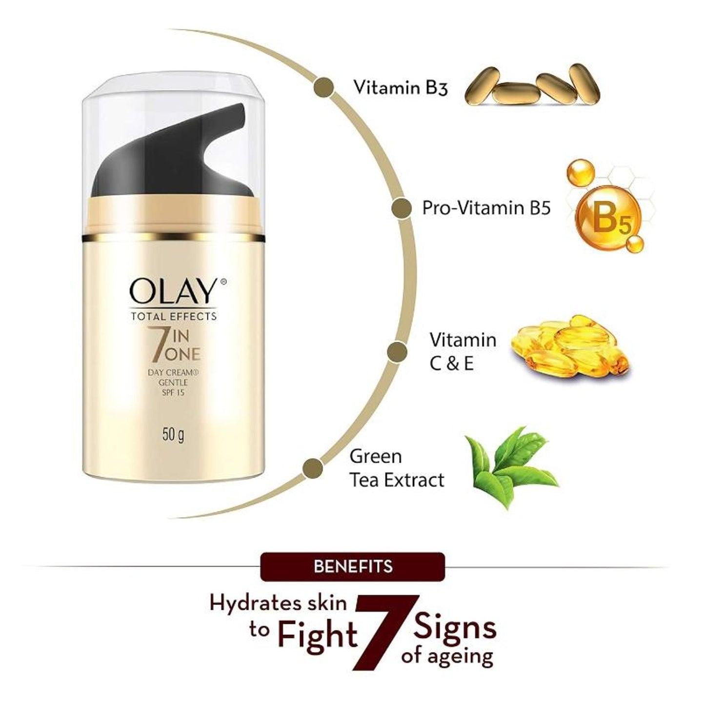 Olay Total Effects Day Cream,Gentle With SPF 15 For Sensitive Skin, Fights 7 Signs of Ageing