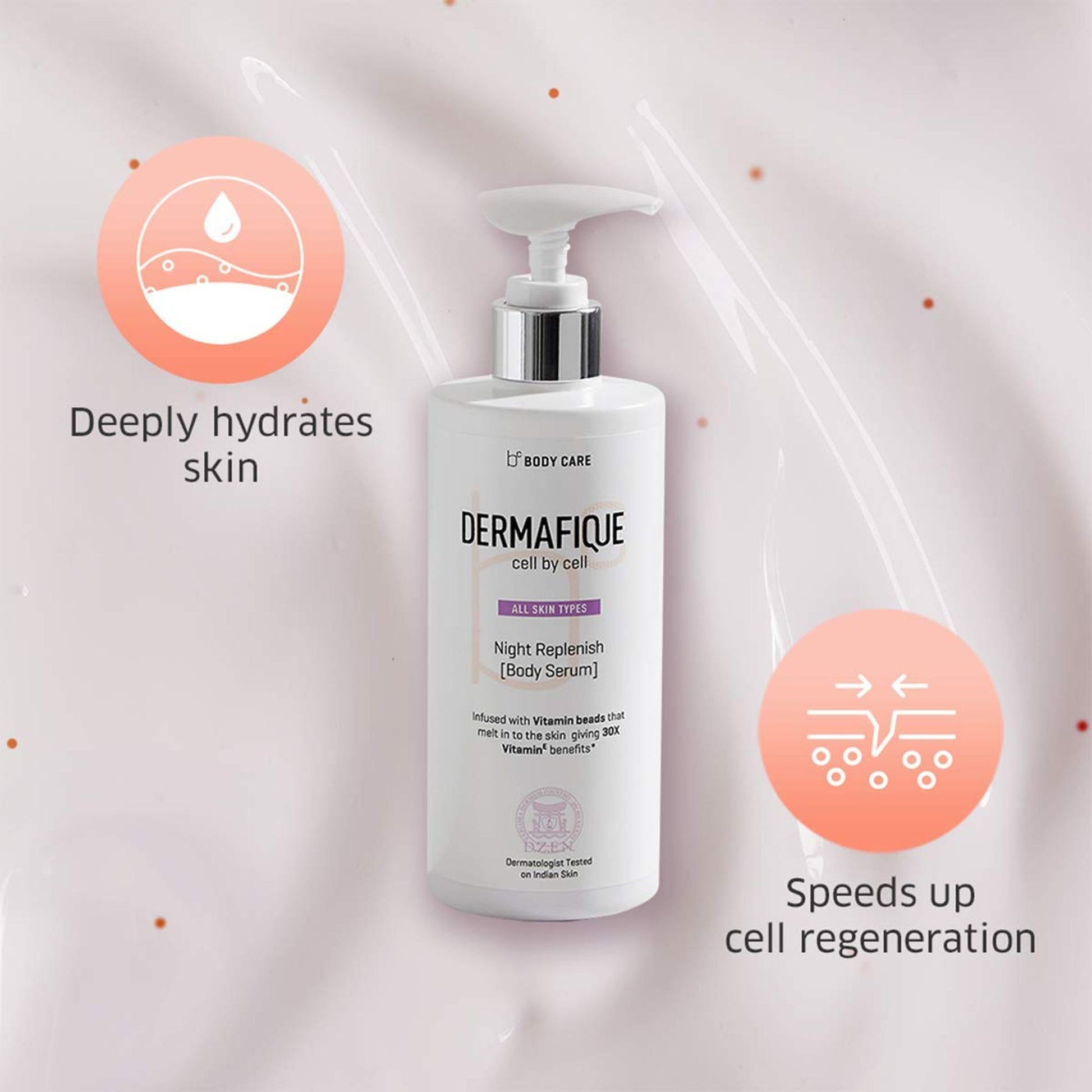 Dermafique Night Replenish Body Lotion, Light & Non-sticky, 30x Vit E, Antioxidants