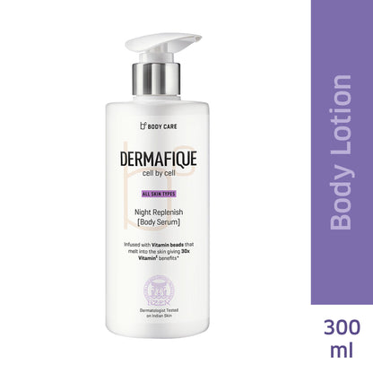 Dermafique Night Replenish Body Lotion, Light & Non-sticky, 30x Vit E, Antioxidants