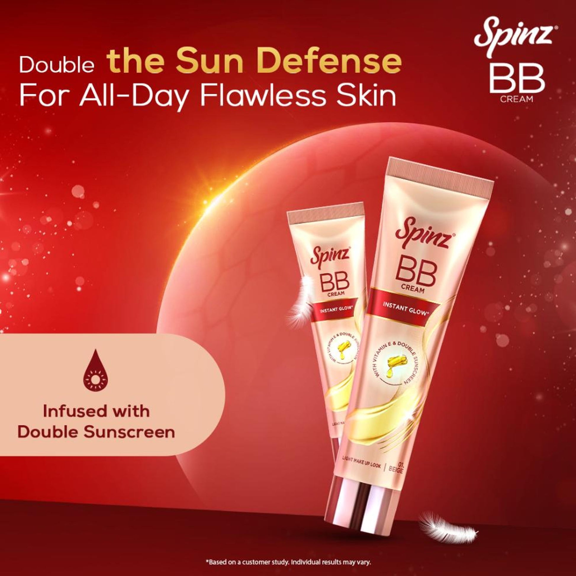 Spinz BB Cream 01 Beige, Instant Glow, Light Make Up Look, Vitamin E & Double Sunscreen