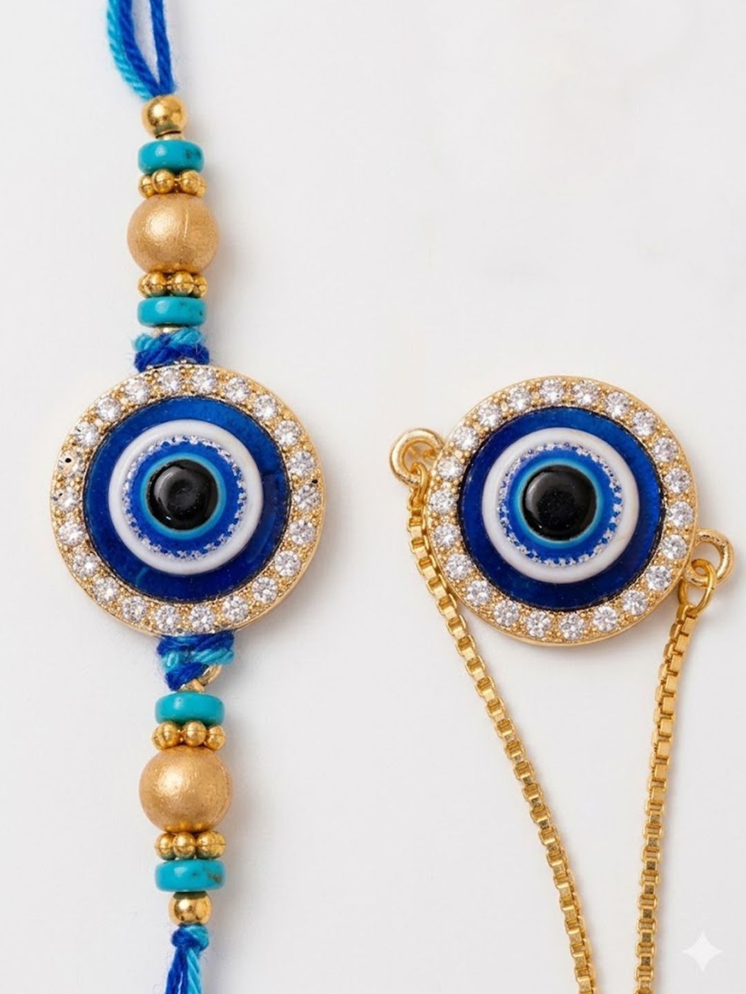 Anouk Set Of 2 Blue Evil Eye Gold Toned Bhaiya Bhabhi Rakhi