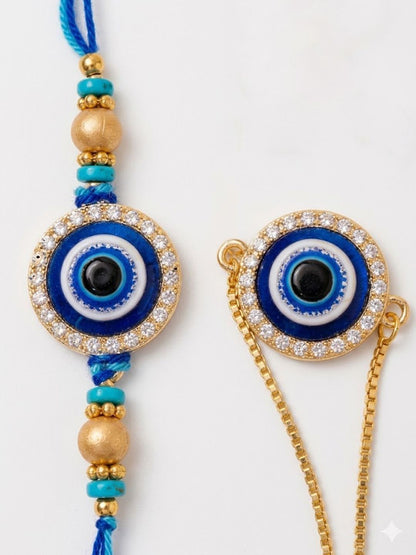 Anouk Set Of 2 Blue Evil Eye Gold Toned Bhaiya Bhabhi Rakhi