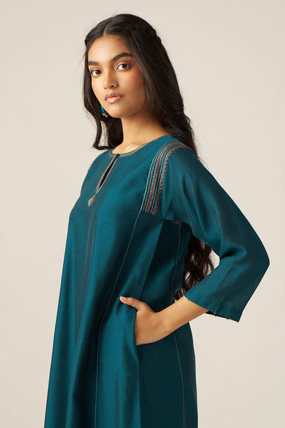 Women's Balsam Blue Silk Co-ord Set