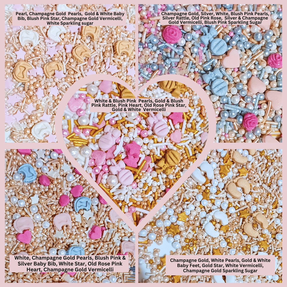 Confect Girls Baby Shower Sprinkles | Mix Heart, Teddy, Baby Feed Bottle & Baby Feet Sprinkles