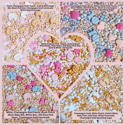 Confect Girls Baby Shower Sprinkles | Mix Heart, Teddy, Baby Feed Bottle & Baby Feet Sprinkles