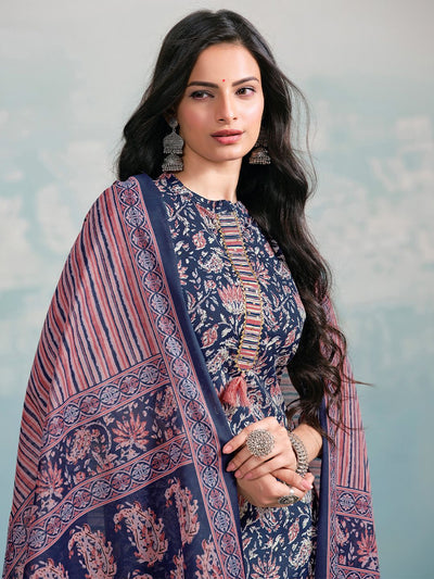 Indyancart VA Women's Ethnic Motifs Printed Regular Kurta with Trousers & With Dupatta