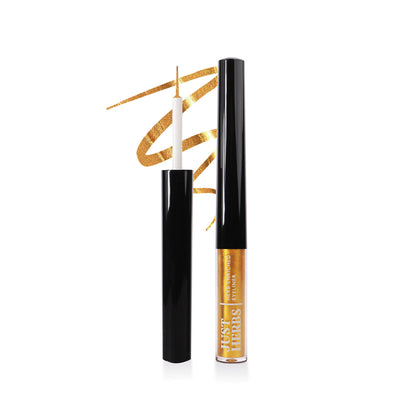 Just Herbs waterproof and smudge-proof golden hour eyeliner in a sleek black pencil with golden accents.