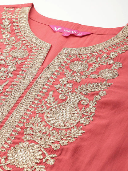 Indyancart VA Women Embroidered Kurta with Palazzos & Dupatta