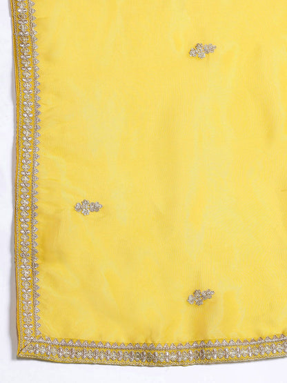 Indyancart IE Ethnic Motifs Embroidered Sequinned Kurta with Palazzos & With Dupatta