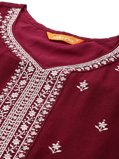 Indyancart IE Ethnic Motifs Embroidered Kurta with Sharara & Dupatta