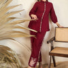 Dhiyona IE Red Floral Printed Shirt Collar Above Knee Straight Kurta With Trouser