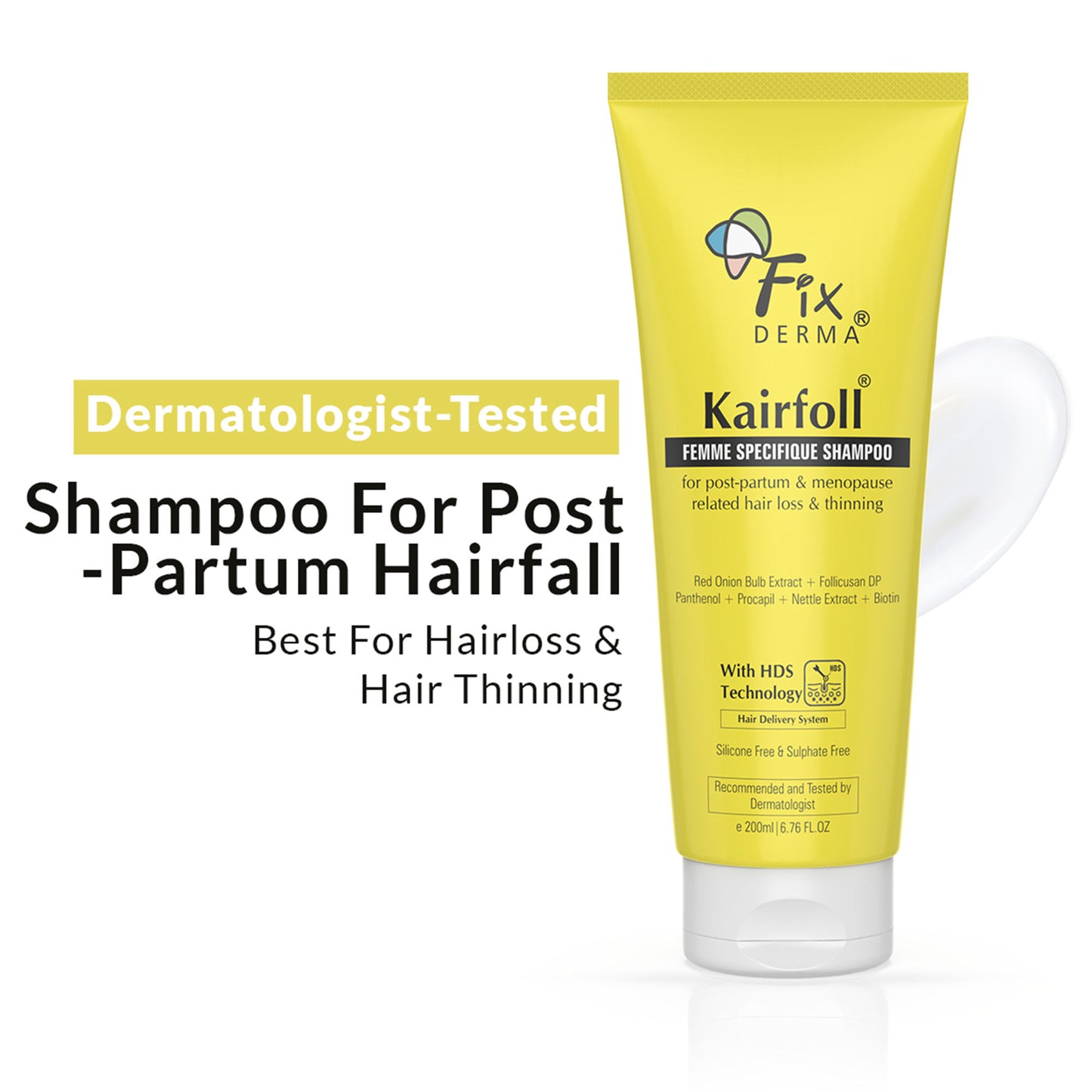 Fixderma Kairfoll Red Onion Shampoo with Castor Oil for Hair Growth, Biotin Shampoo for Women
