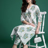 Dhiyona IE Floral Printed Pleated Pure Cotton Kurta with Trousers