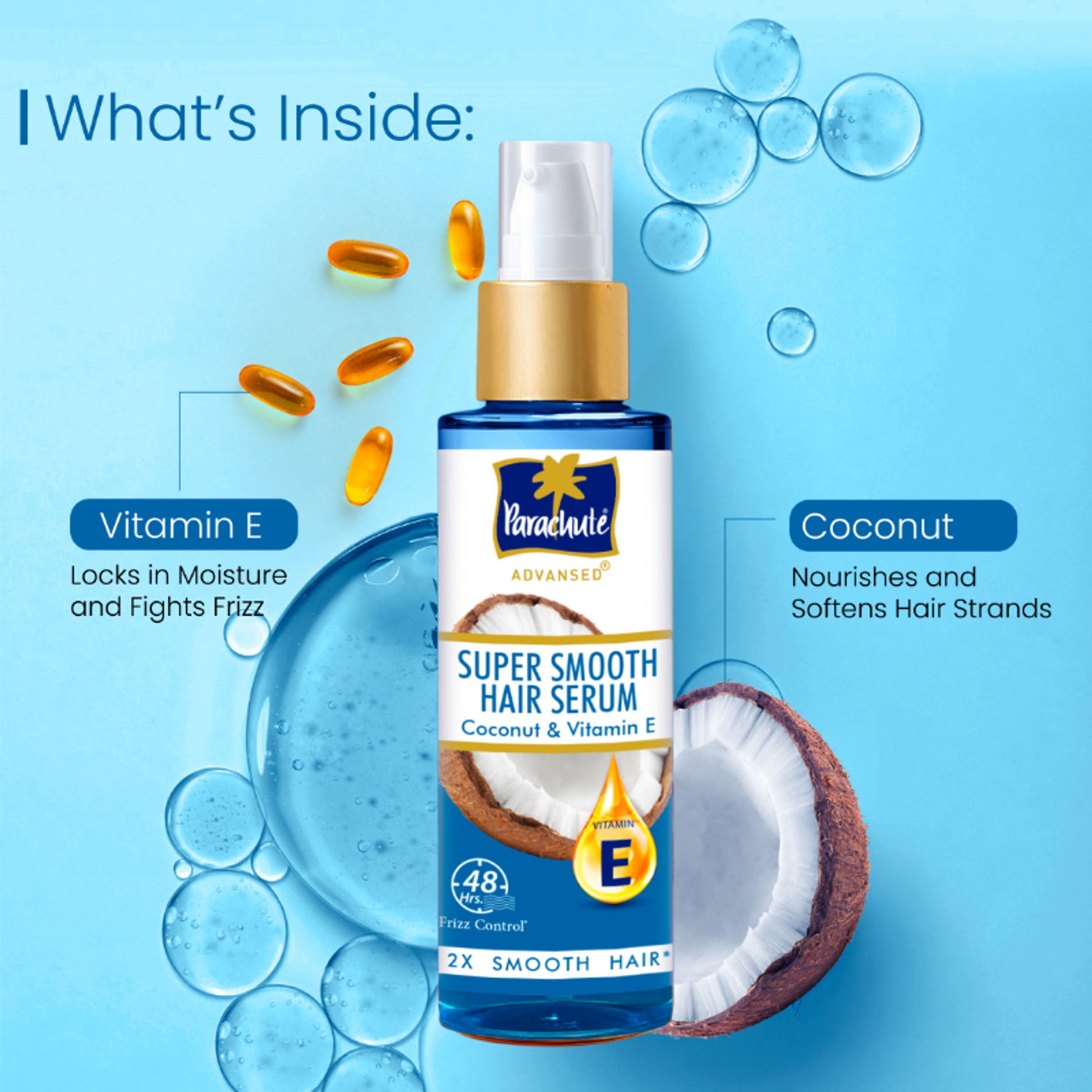 Parachute Advansed Super Smooth Hair Serum, Coconut & Vitamin E, 2X Smooth Hair