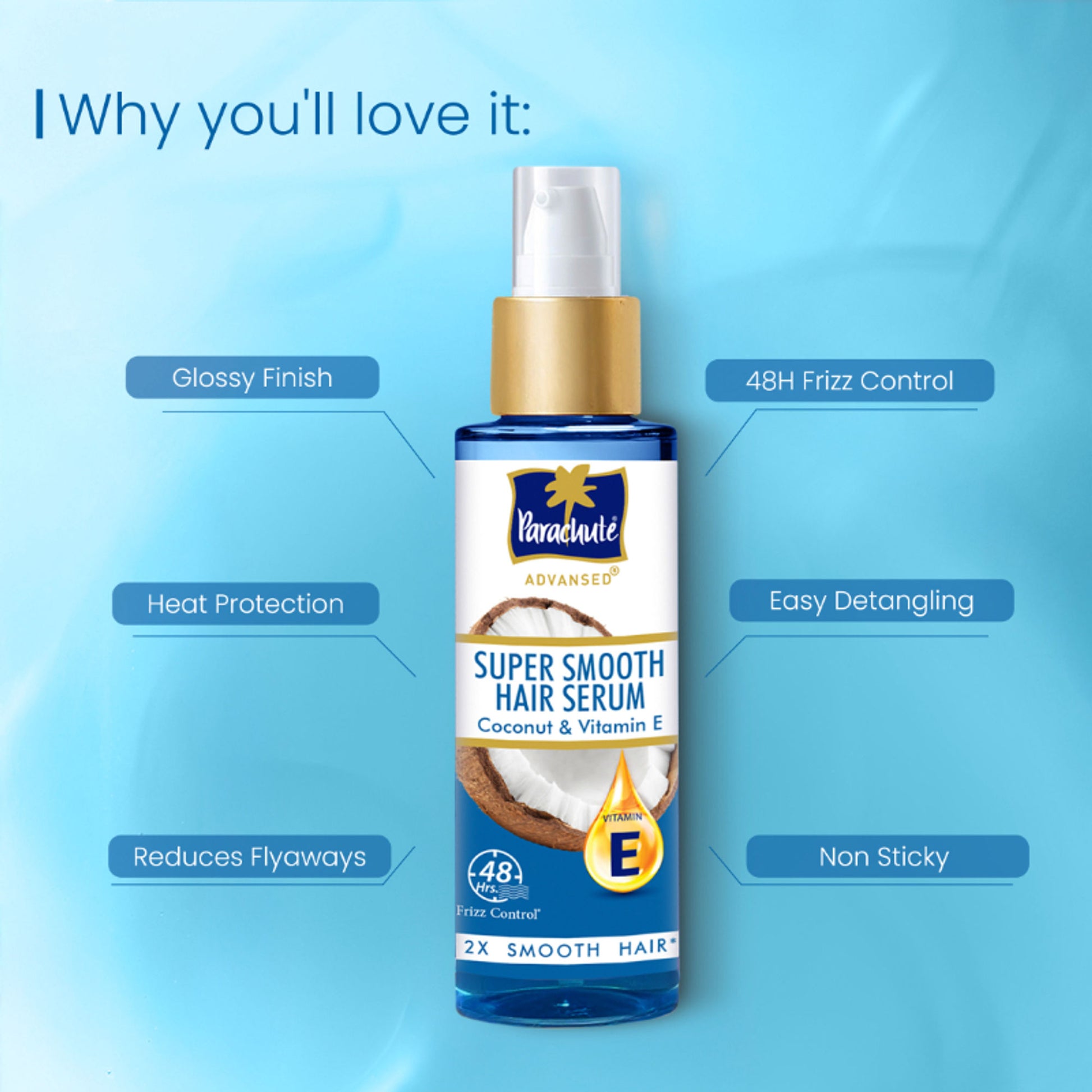 Parachute Advansed Super Smooth Hair Serum, Coconut & Vitamin E, 2X Smooth Hair