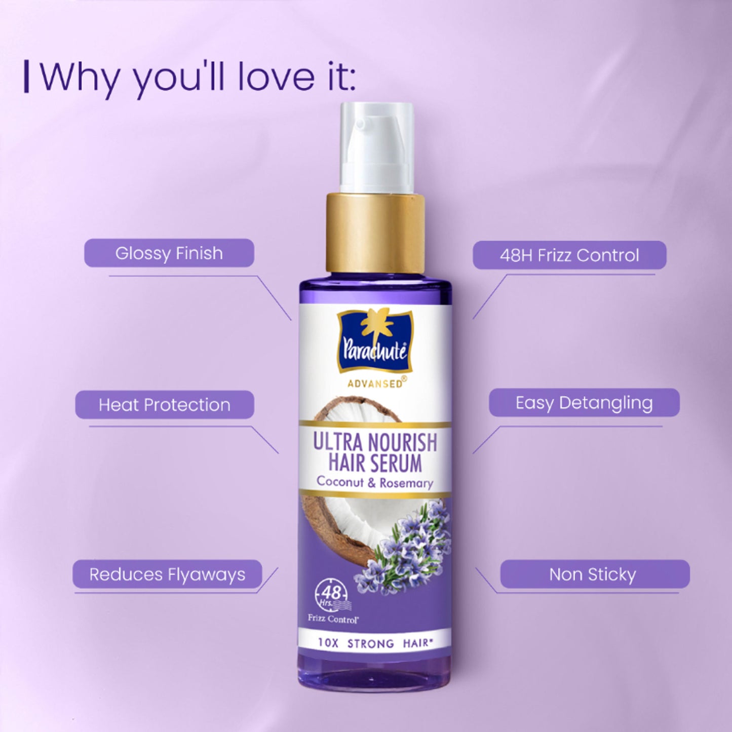 Parachute Advansed Ultra Nourish Hair Serum, Coconut & Rosemary, 10X Strong Hair