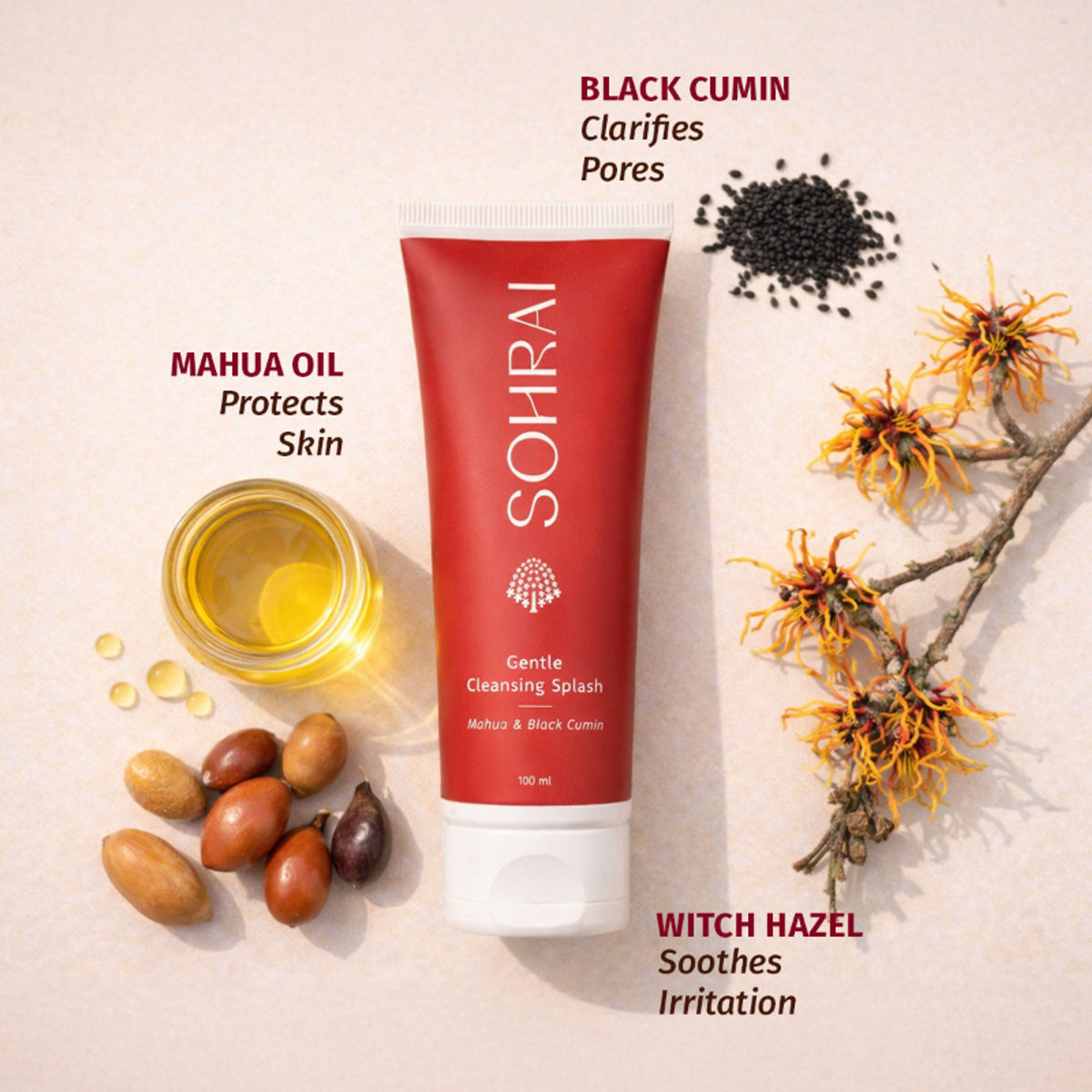 SOHRAI Gentle Cleansing Splash | Foaming Face Wash for Glowing, Blemish-Prone & Sensitive Skin
