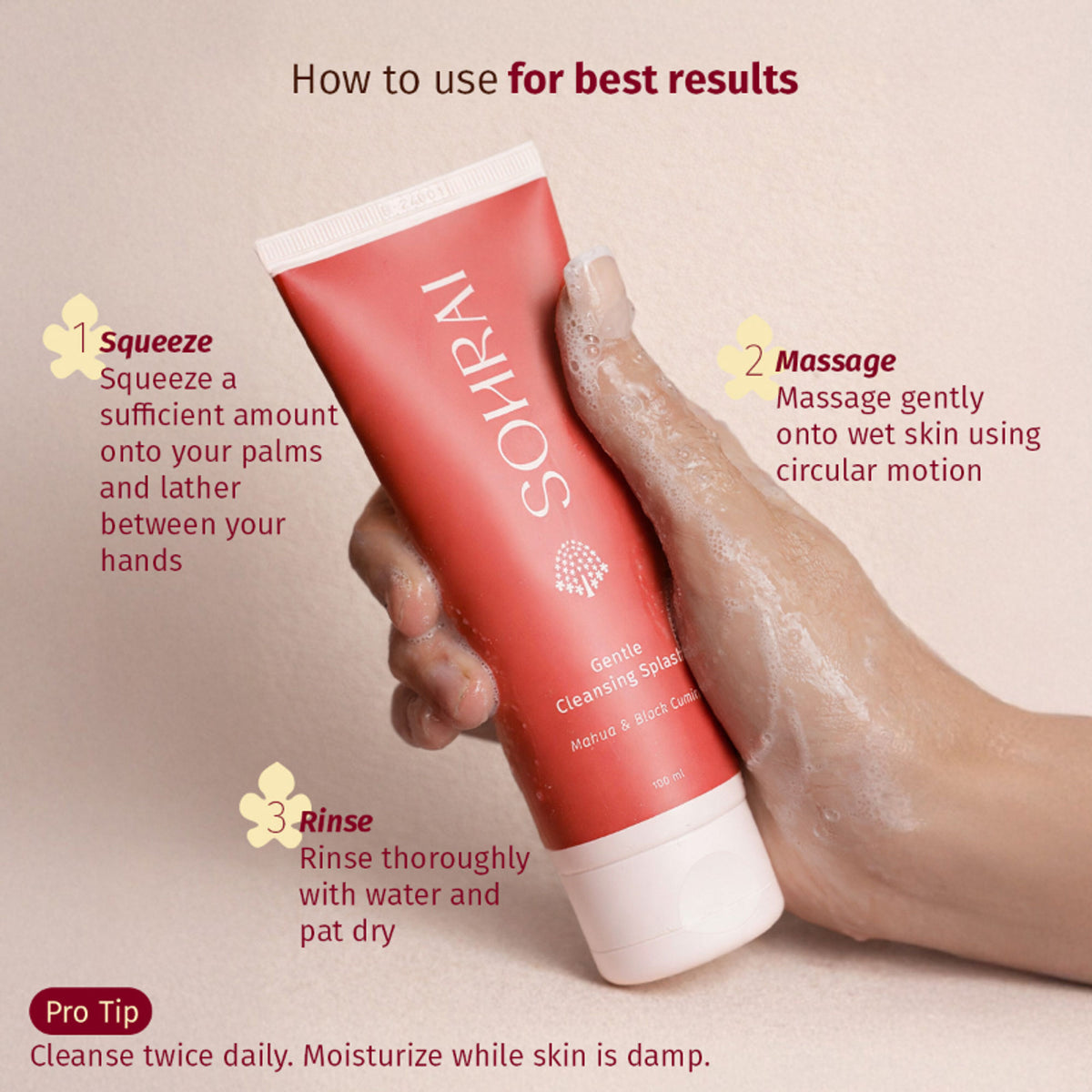 SOHRAI Gentle Cleansing Splash | Foaming Face Wash for Glowing, Blemish-Prone & Sensitive Skin