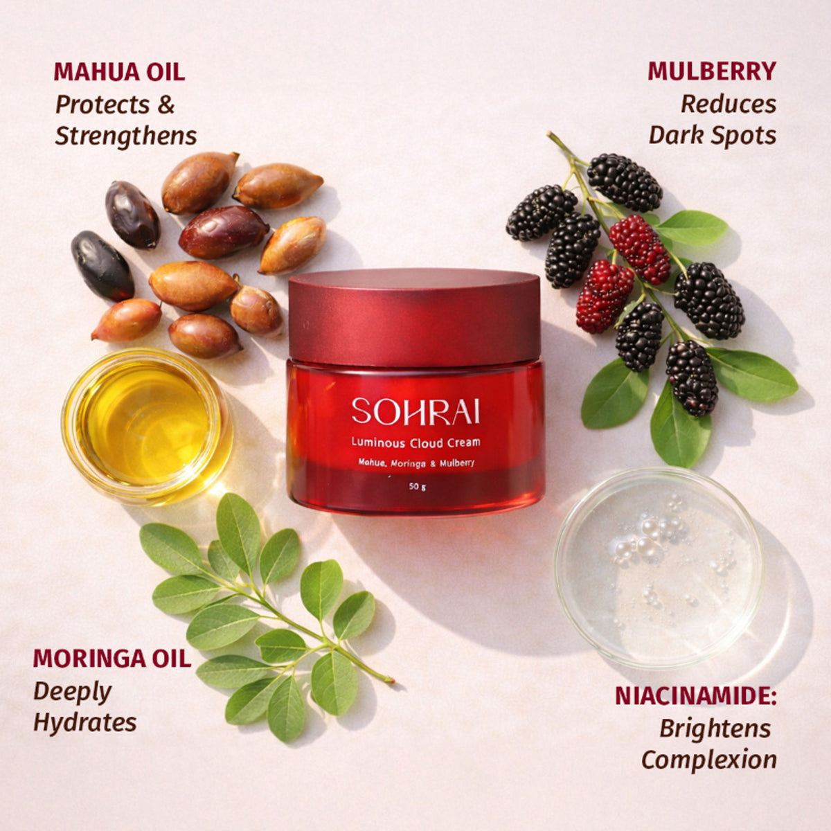 SOHRAI Luminous Cloud Cream | Lightweight Moisturizer with Niacinamide for Bright, Hydrated Skin