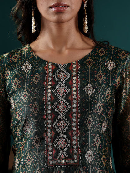 Indyancart VA Women's Ethnic Motifs Embroidered Regular Chanderi Silk Kurta with Trousers & With Dupatta