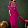 Dhiyona SN Women's Alina Cut Floral Yoke Design High Slit Zari Fusion Kurta With Trousers