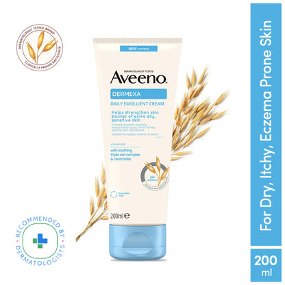 Aveeno Dermexa Daily Emollient Cream | Oat + Ceramide Face & Body Moisturizer for Dry Sensitive Skin
