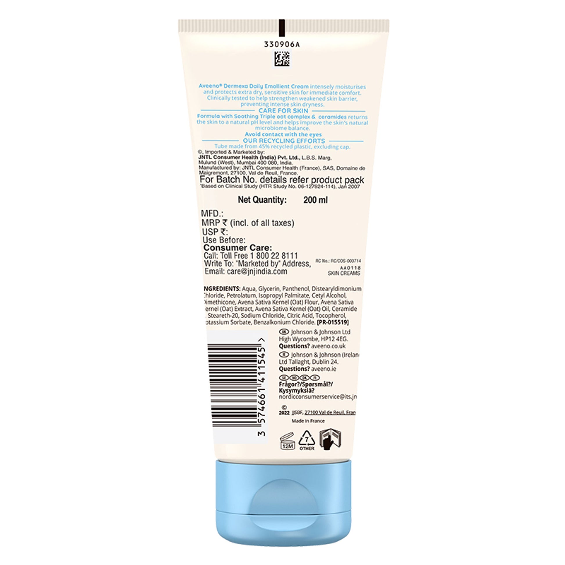 Aveeno Dermexa Daily Emollient Cream | Oat + Ceramide Face & Body Moisturizer for Dry Sensitive Skin