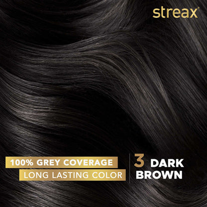 Streax Cream Hair Colour With 100% Grey Coverage & No Ammonia - 3 Dark Brown