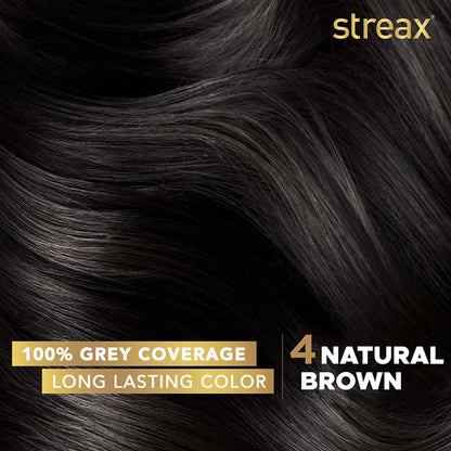 Streax Cream Hair Colour With 100% Grey Coverage & No Ammonia - 4 Natural Brown