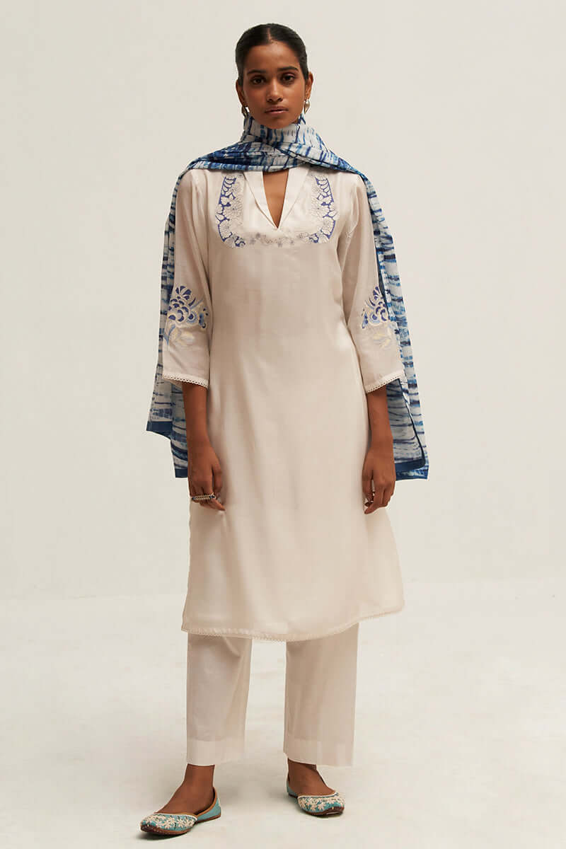 Women's White Embroidered Salwar Suit