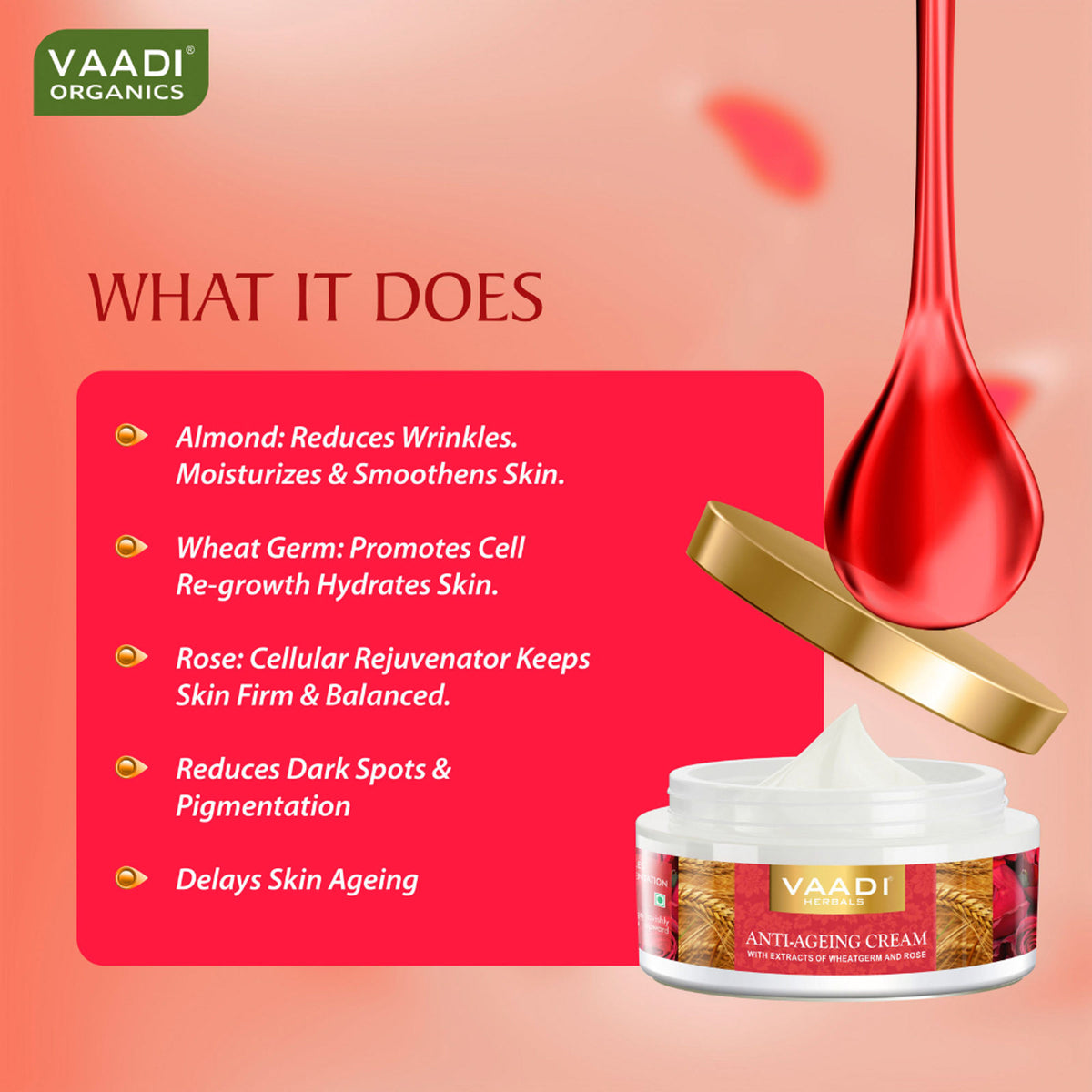Vaadi Herbals Anti Ageing Cream With Extracts Of Wheatgerm And Rose Pack Of 3