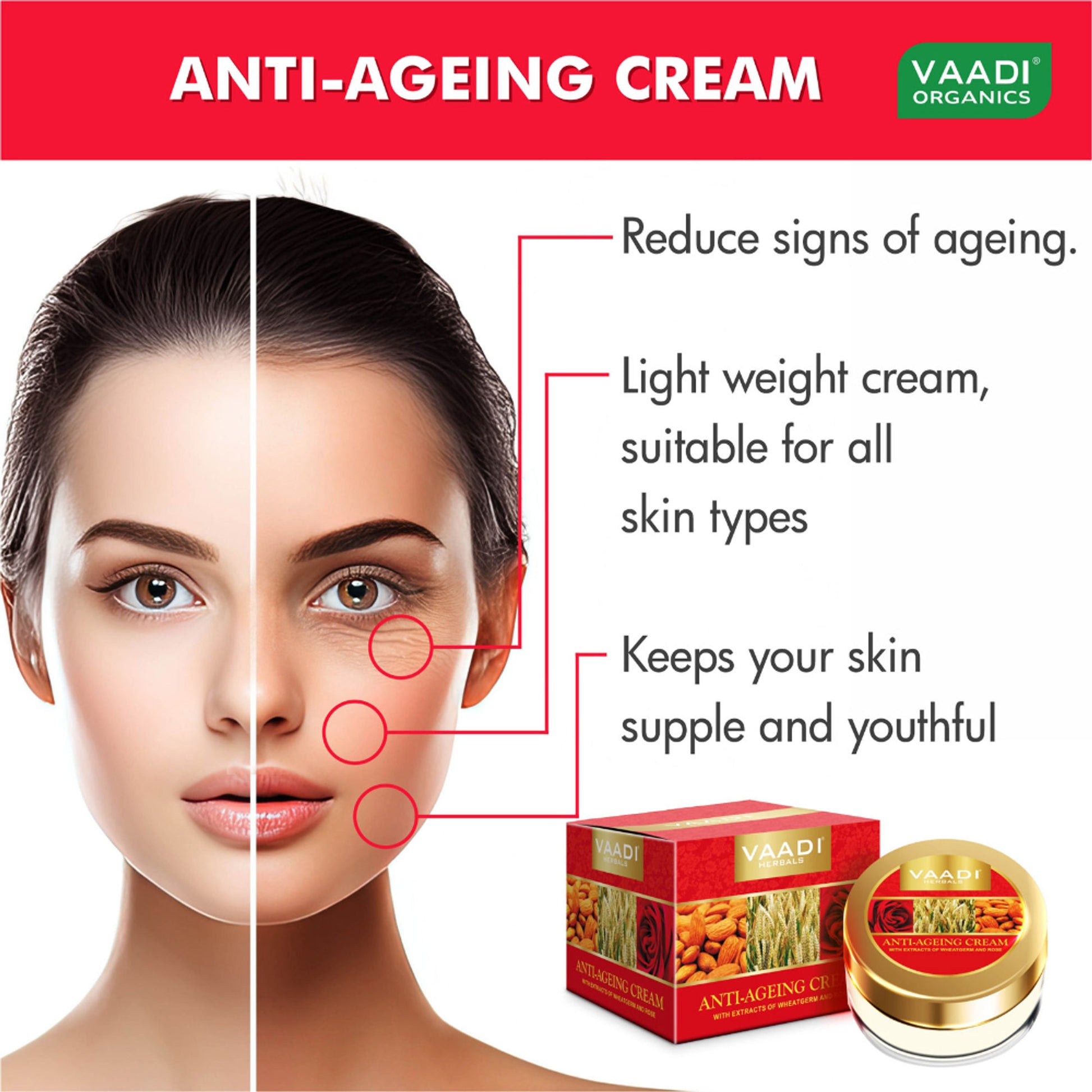 Vaadi Herbals Anti-Ageing Cream - Almond- Wheatgerm & Rose