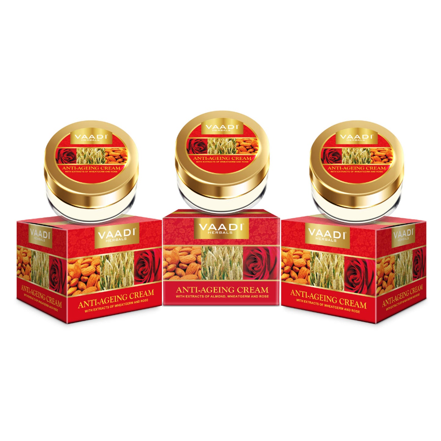Vaadi Herbals Value Pack Of 3 Anti-Ageing Cream - Almond, Wheatgerm Oil & Rose