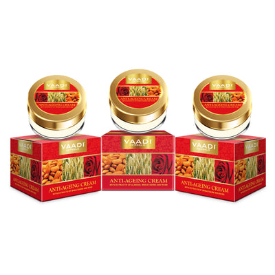 Vaadi Herbals Value Pack Of 3 Anti-Ageing Cream - Almond, Wheatgerm Oil & Rose