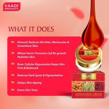 Vaadi Herbals Value Pack Of 3 Anti-Ageing Cream - Almond, Wheatgerm Oil & Rose