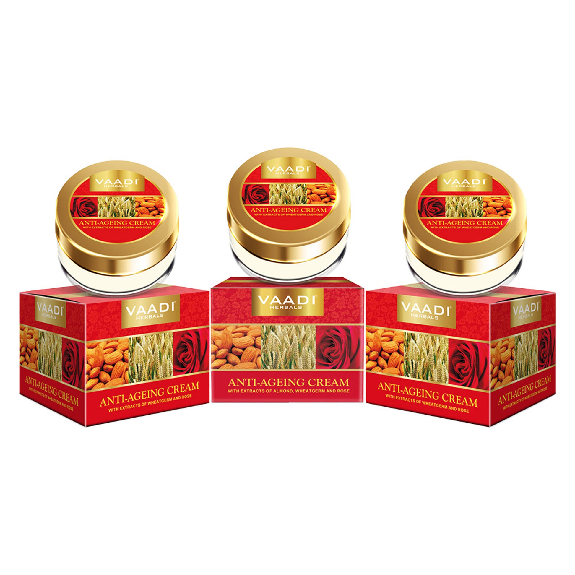 Vaadi Herbals Value Pack Of 3 Anti-Ageing Cream - Almond, Wheatgerm Oil & Rose