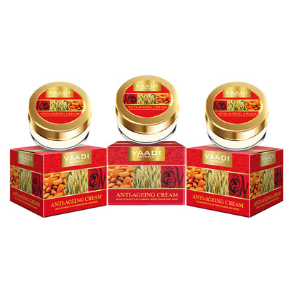 Vaadi Herbals Value Pack Of 3 Anti-Ageing Cream - Almond, Wheatgerm Oil & Rose