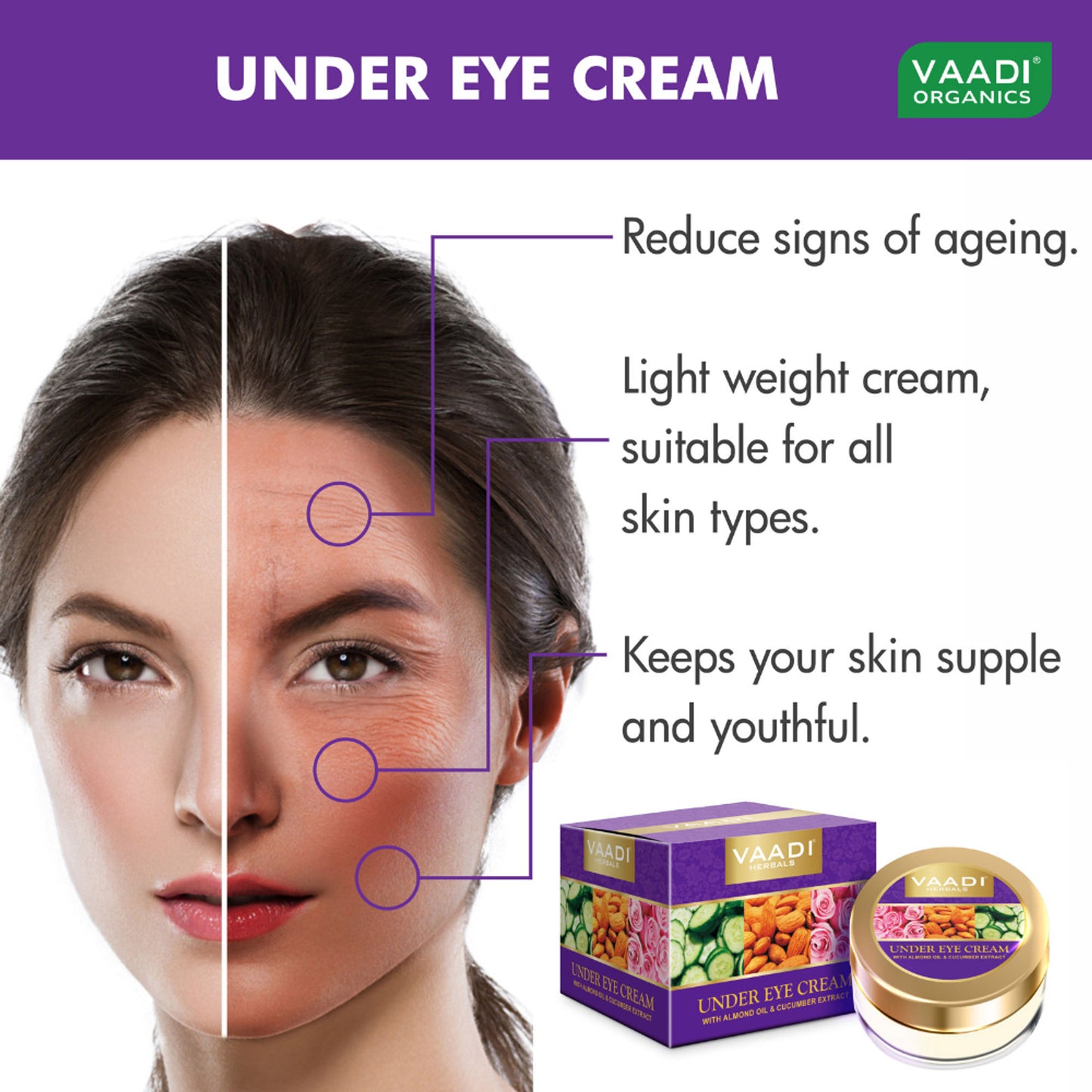 Vaadi Herbals Value Pack Of 3 Under Eye Cream - Almond Oil & Cucumber Extract